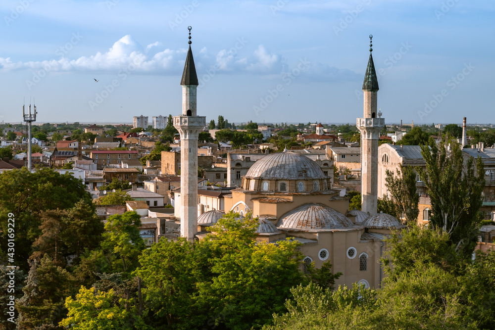 minaret of Juma-Jami Mosque in City of Yevpatoria on the Peninsula Crimea
