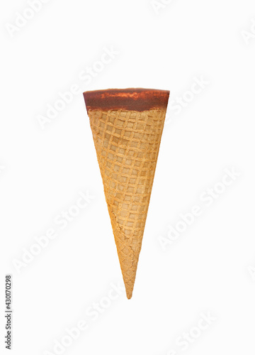 Ice-cream cone with chocolate on top isolated on white background