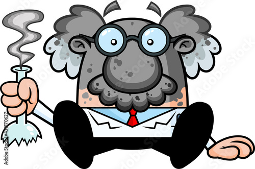 Shocked Science Professor Cartoon Character Explosion Failed Experiment. Vector Hand Drawn Illustration Isolated On Transparent Background