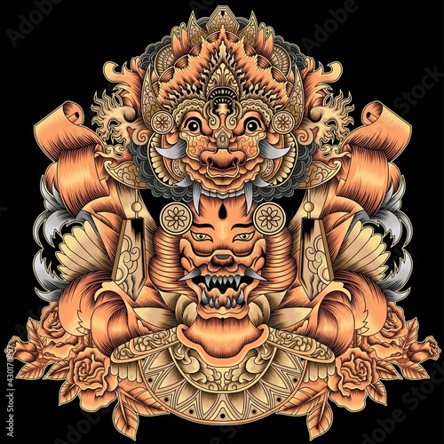 Barong with Balinese dancer illustration