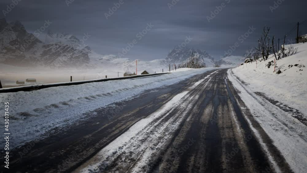 Winter road on Lofoten Islands Winter road on Lofoten Islands