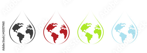 Water energy icons set. Ecology in a drop of water. Alternative energy concept.