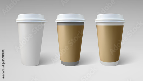 Vintage realistic black and white coffee cup set mock up on white backdrop. Realistic 3d vector mockup for coffee shop. Espresso cup paper package isolated.
