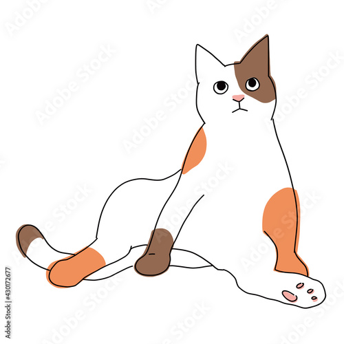 座っている可愛い三毛猫の全身イラスト