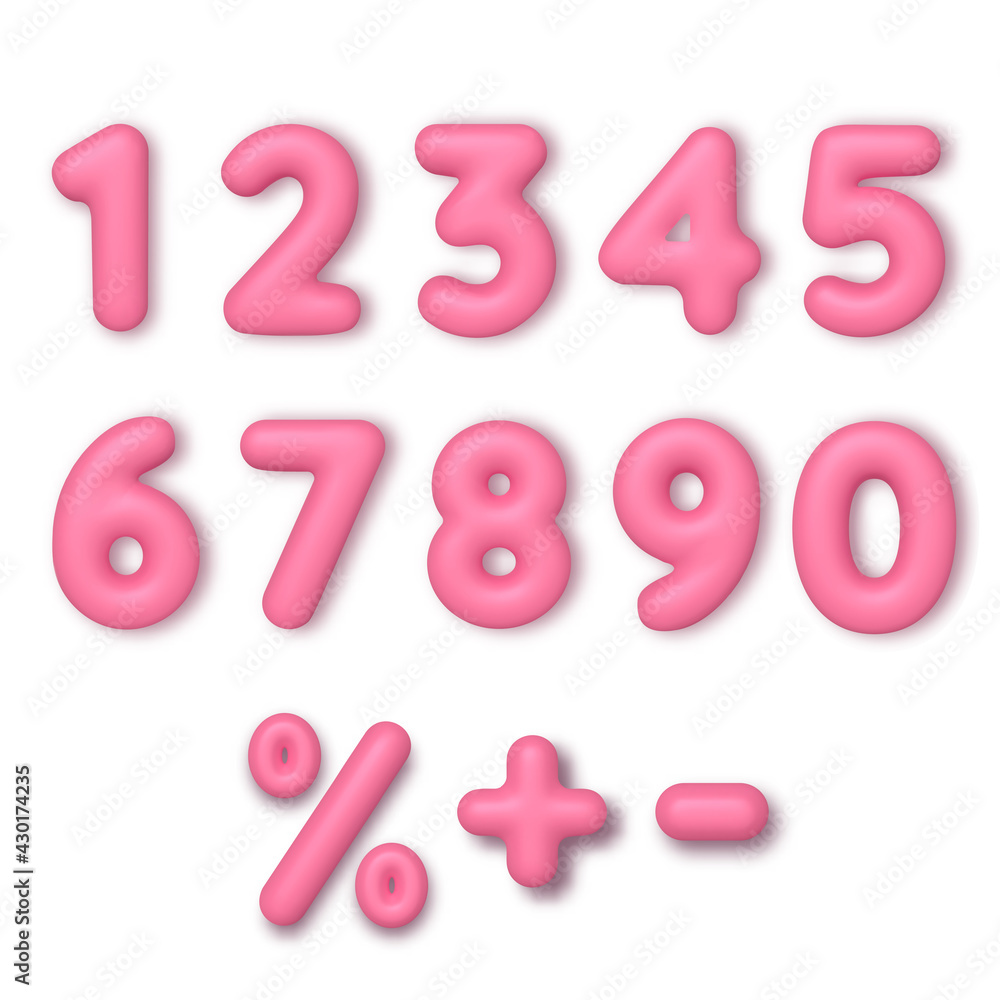 Realistic 3d font color pink numbers. Number in the form of balloons ...