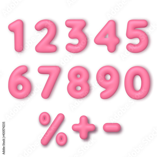Realistic 3d font color pink numbers. Number in the form of balloons. Template for products, advertizing, web banners, leaflets, certificates and postcards. Vector illustration.