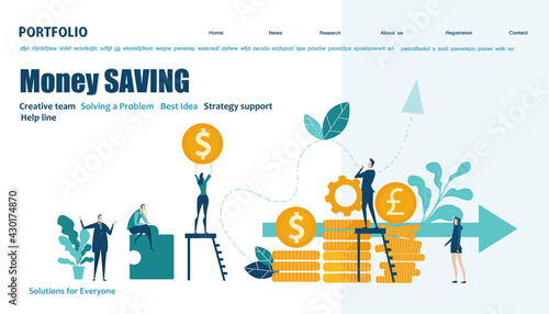Business people grow investments. Flat design website or app page template. Financial services, banking, strategic planning, development, business solutions, consulting, data analyse