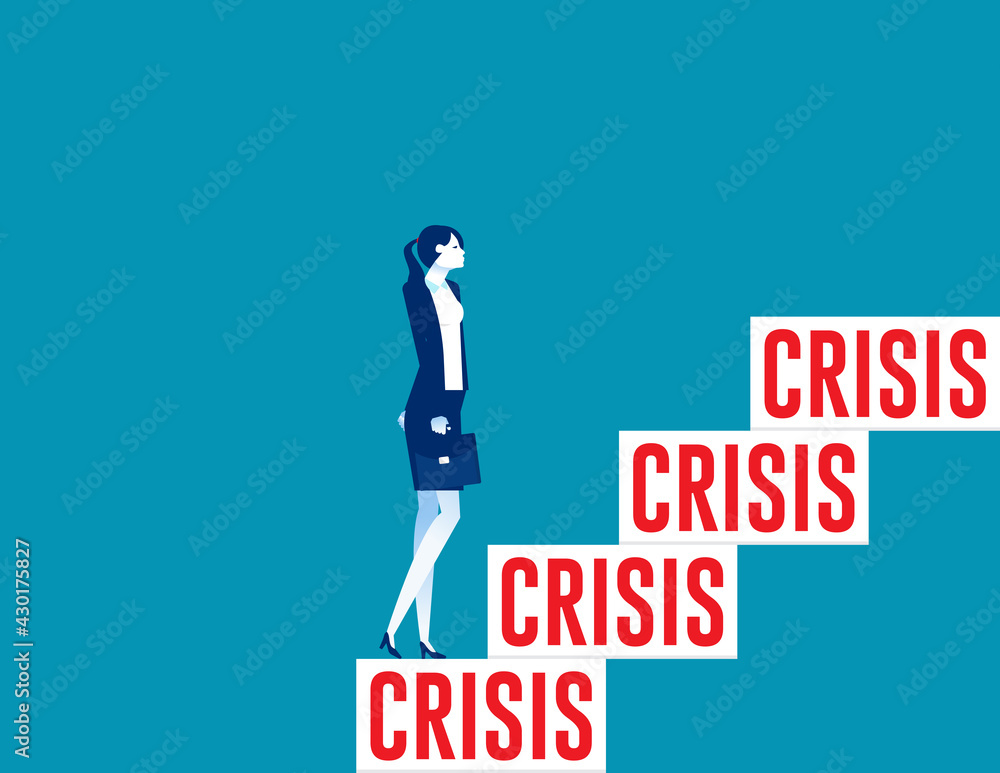A business womanup to crisis stairs A business womanup to crisis stairs