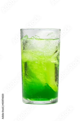 Green fruit flavor drinks with soda water in glass isolated on white background with Clipping Path © Kritchai