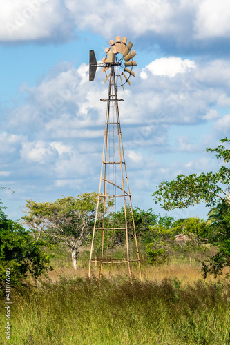 Traditional old windmill used for drawing water in a Cuban farm