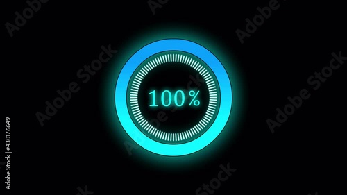 Percentage progress bar with gradient color and glow. Transparent background. 0-100% - 25 fps - 4k - Alpha Channel