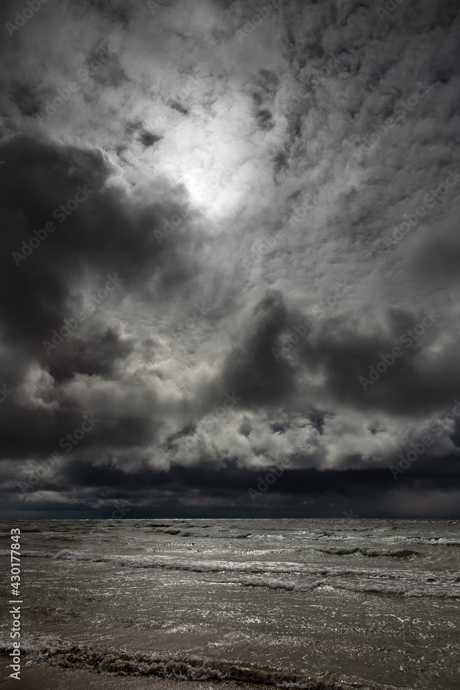 Gray and stormy Baltic sea in spring time.