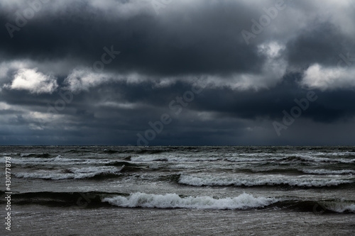 Gray and stormy Baltic sea in spring time.