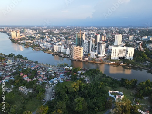 Kuching, Sarawak Malaysia - April 26 2021: The buildings, landmarks and scenery of Kuching city, capital of Sarawak, Borneo island.  photo