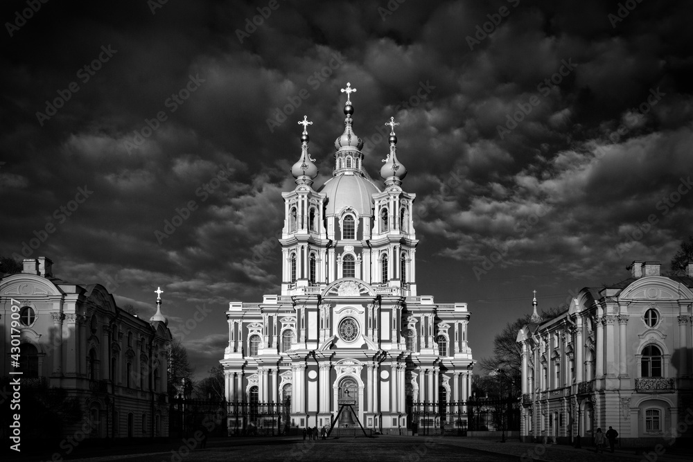 Smolny Cathedral , St.-Petersburg, Russia. Monochrome