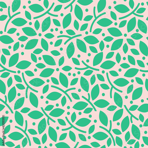 Small leaves and twigs. Seamless Vector Ornament
