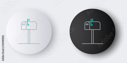 Line Open mail box icon isolated on grey background. Mailbox icon. Mail postbox on pole with flag. Colorful outline concept. Vector