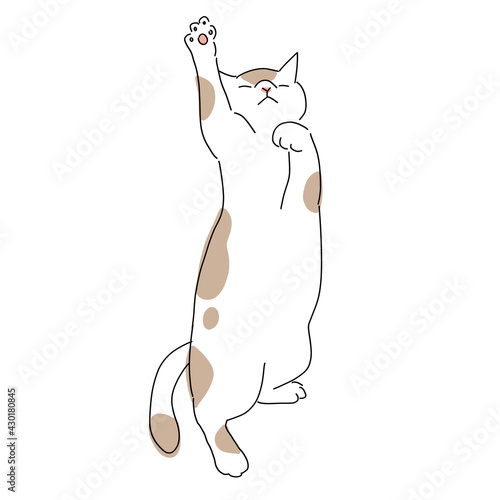 挙手している猫の全身イラスト