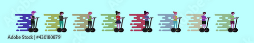 set of segways cartoon icon design template with various models. vector illustration isolated on blue background