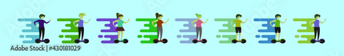 set of segways cartoon icon design template with various models. vector illustration isolated on blue background
