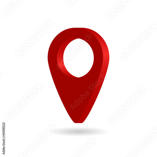 3d pin for map. Icon of location point. 3d pointer for place on map. Mark of navigation. Sign of gps isolated on white background. Symbol of geolocation and geotag. Red marker for travel. Vector