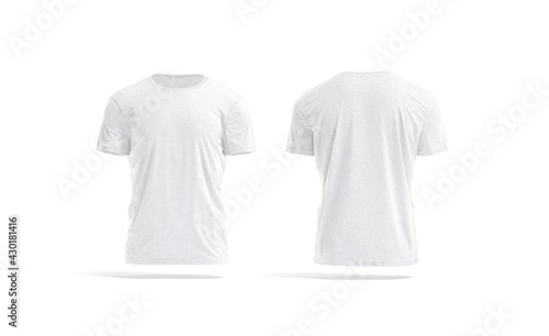 Blank white wrinkled t-shirt mockup, front and back view