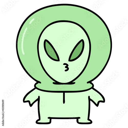 small alien looking thoughtful