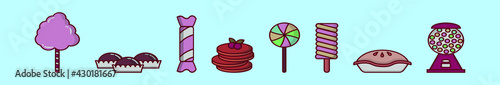 set of sweets dessert food cartoon icon design template with various models. vector illustration isolated on blue background