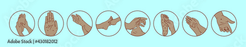 set of reflexology cartoon icon design template with various models. vector illustration isolated on blue background