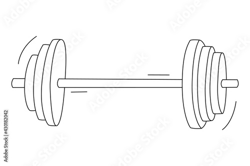 Rod with three discs on both sides. Sport equipment. Contour isolated doodle objects on a white.