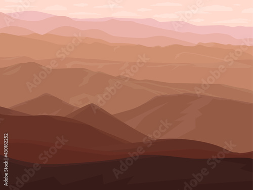 Vector illustration of beautiful sand color. landscape of mountains and flat style. pastel colors.