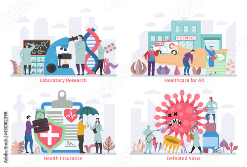 Set of Social Medicine concepts, flat design vector illustration