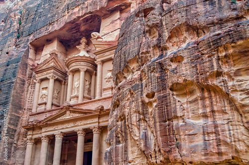 Detail of the facade of The treasury in Petra