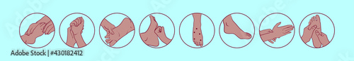 Prinset of reflexology cartoon icon design template with various models. vector illustration isolated on blue background