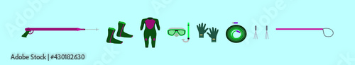 set of spearfishing cartoon icon design template with various models. vector illustration isolated on blue background