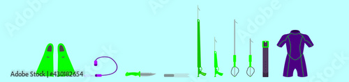 set of spearfishing cartoon icon design template with various models. vector illustration isolated on blue background