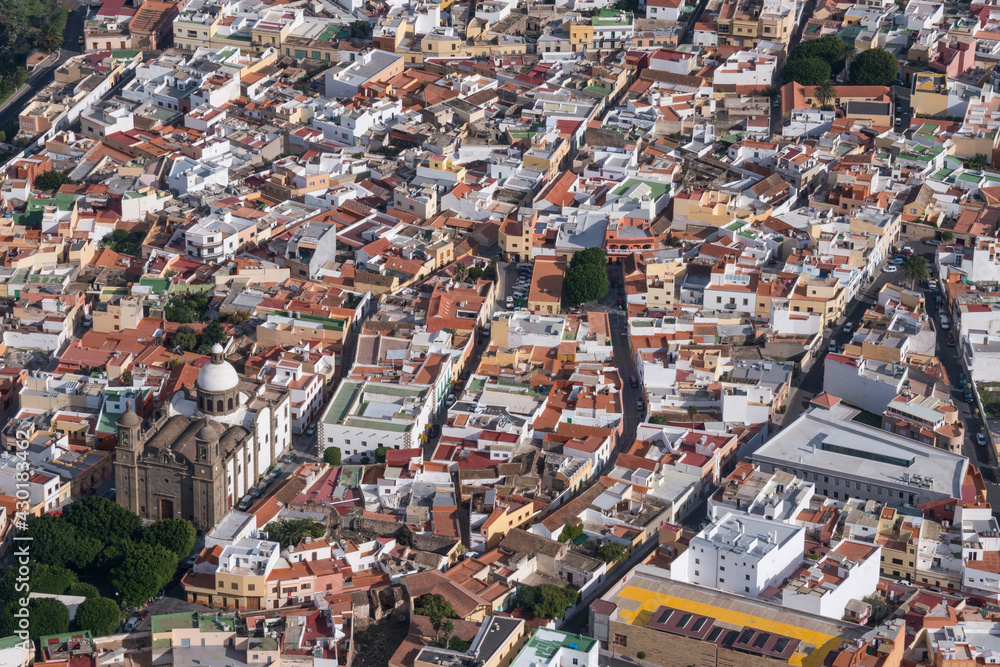 Fotografía aérea del centro urbano de Agüimes en la isla de Gran Canaria
