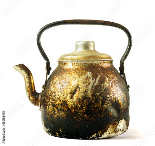 Old rustic kettle, with fire marks and dirt look