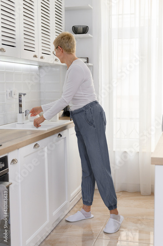 Portrait of happy Mature Woman cooking at kitchen