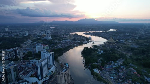 Kuching, Sarawak Malaysia - April 26 2021: The buildings, landmarks and scenery of Kuching city, capital of Sarawak, Borneo island.  photo