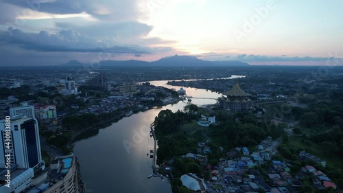 Kuching, Sarawak Malaysia - April 26 2021: The buildings, landmarks and scenery of Kuching city, capital of Sarawak, Borneo island.  photo