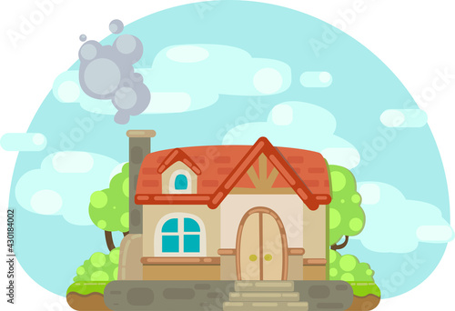 cartoon house with a tree