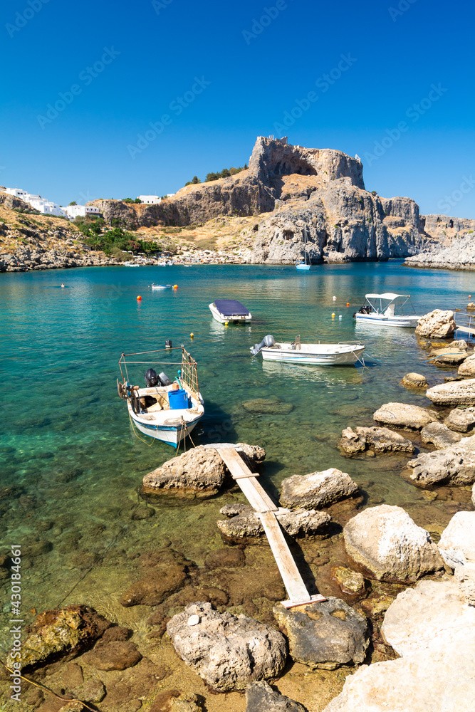 amazing bay in Lindos town on Rhodes island in Greece