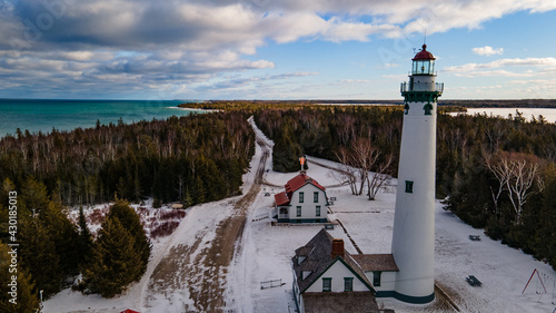 New Presque Isle lighthouse in Michigan along Lake Huron