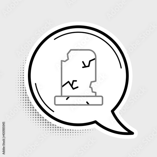 Line Old grave with tombstone icon isolated on grey background. Colorful outline concept. Vector