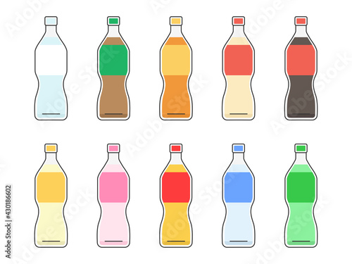 ペットボトルに入ったソフトドリンクのイラストセット