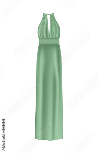 Green long silk dress, vector