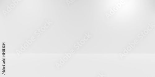 Empty white abstract studio room background with spotlights, product placement or modern minimal backdrop template