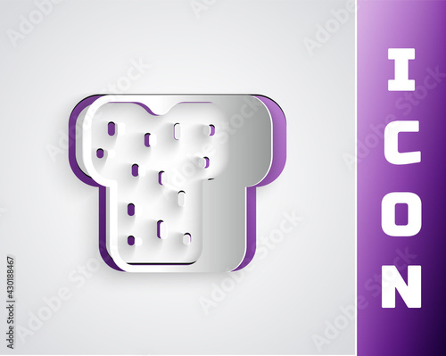 Paper cut Bread toast for sandwich piece of roasted crouton icon isolated on grey background. Lunch, dinner, breakfast snack. Paper art style. Vector