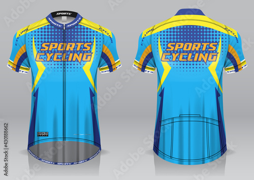 Cycling jersey, front and back view, sporty design is easy to print on fabrics and textiles